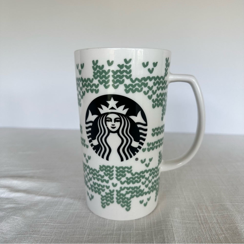 Starbucks 2016 Green Knit Holiday Mug 16 oz Tall Coffee Cup